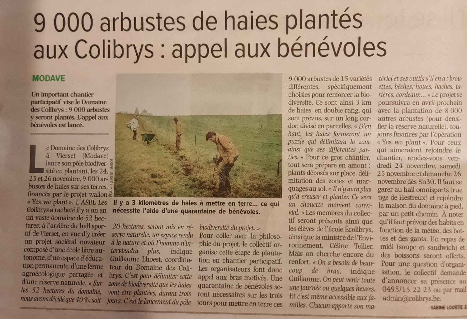 Article dans L’Avenir HuyWaremme du 16/11/2023